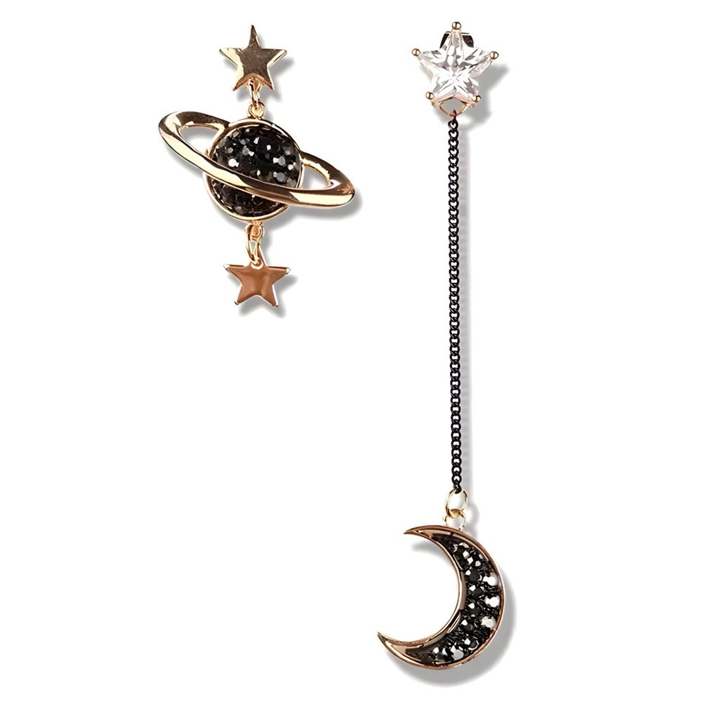 Saturn - Moon - Stars Earrings | Astrology Themed Earrings | Gold Color